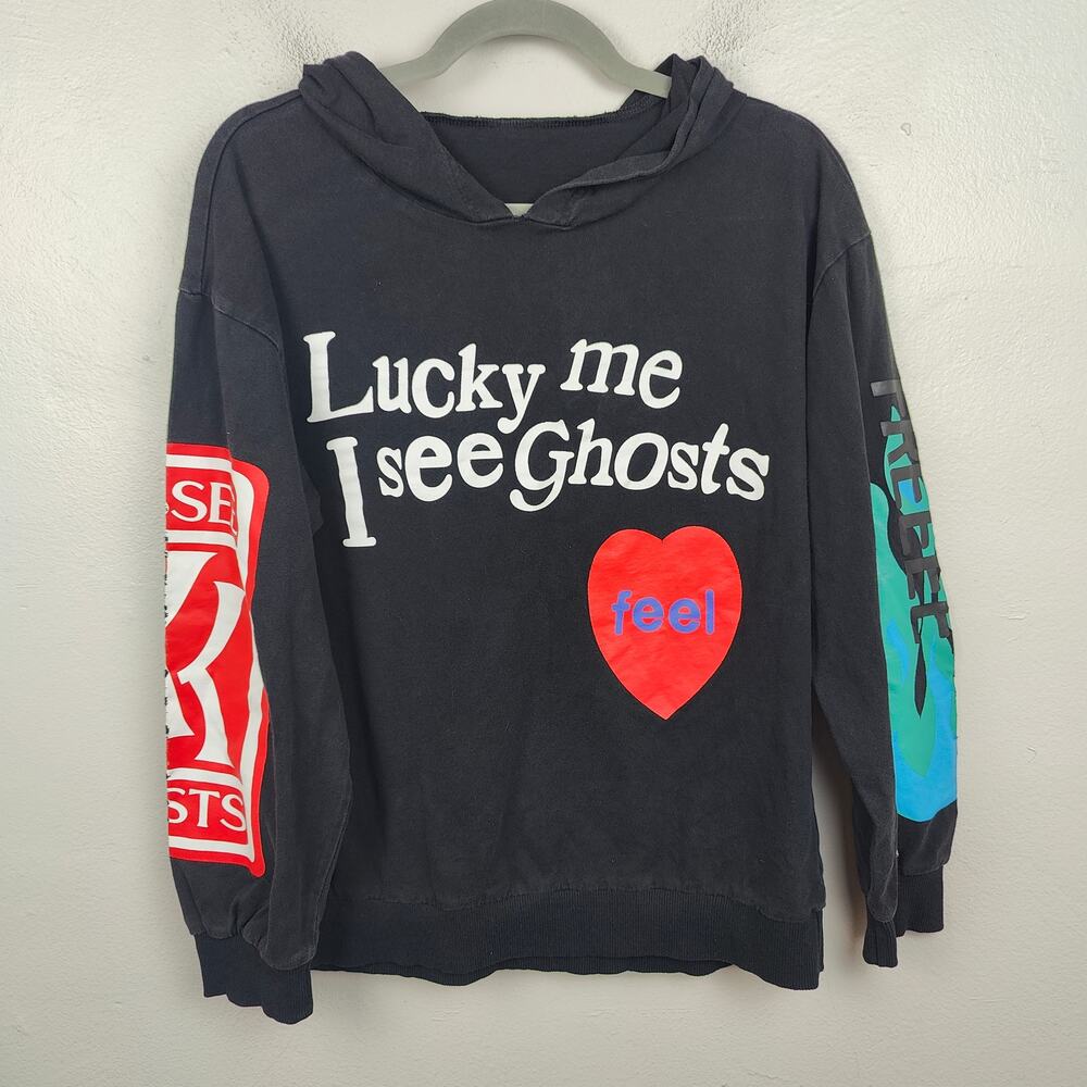 Camp Flog‎ Gnaw Lucky Me I See Ghosts Hoodie Mens Medium Black Sweatshirt Kanye